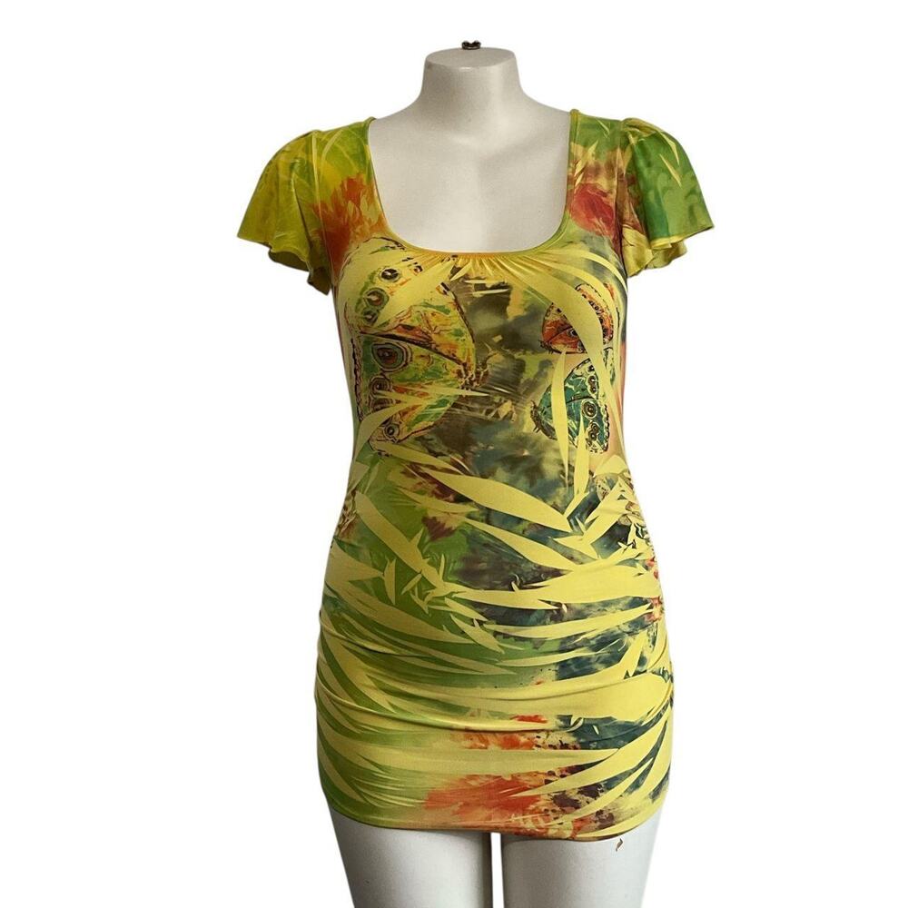 Vizio Multicolor Nature Print Collage Top: Y2K, 2000s